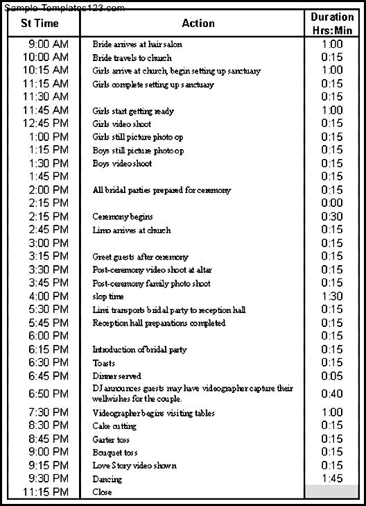 wedding day schedule template