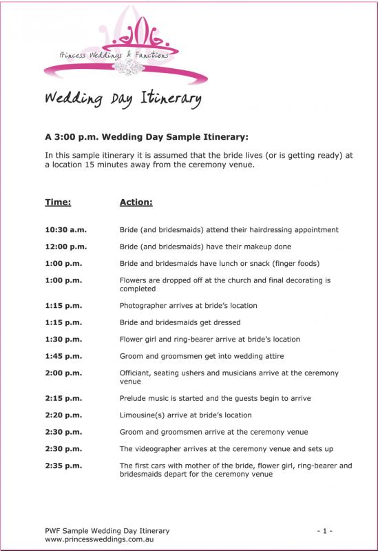 wedding itinerary template