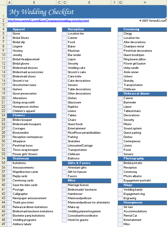 wedding list template