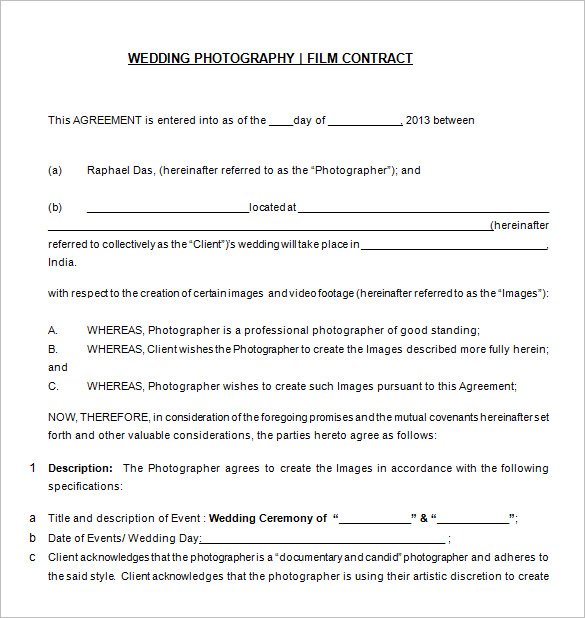 wedding photographer contract