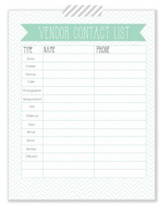wedding planners templates free printable wedding contact list