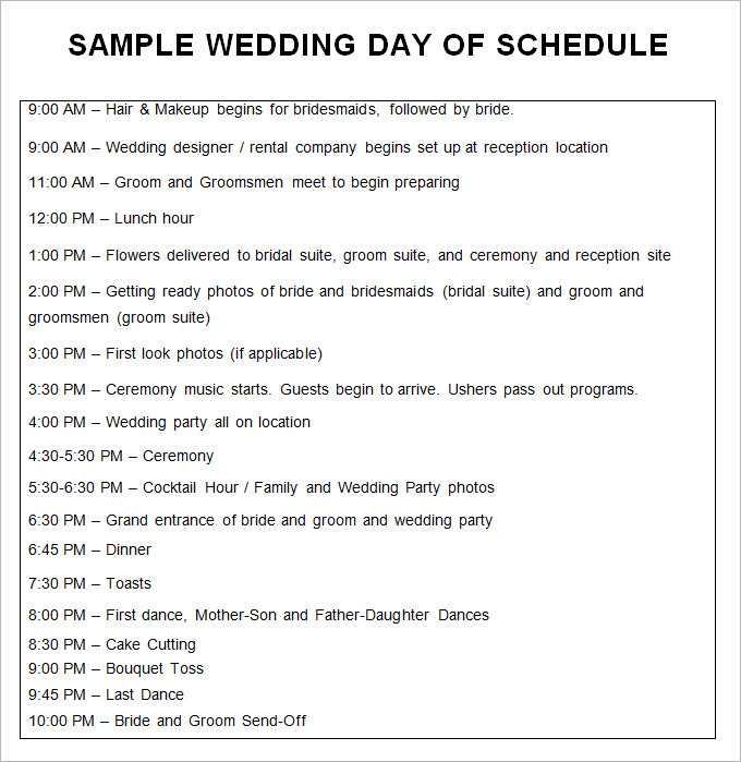 wedding schedule template