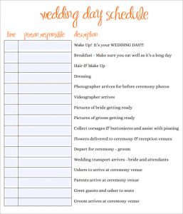 wedding schedule template sample wedding day schedule template