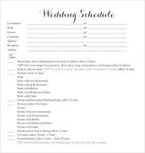 wedding schedule templates blank wedding schedule template for download