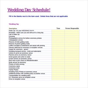 wedding schedule templates wedding day schedule pdf