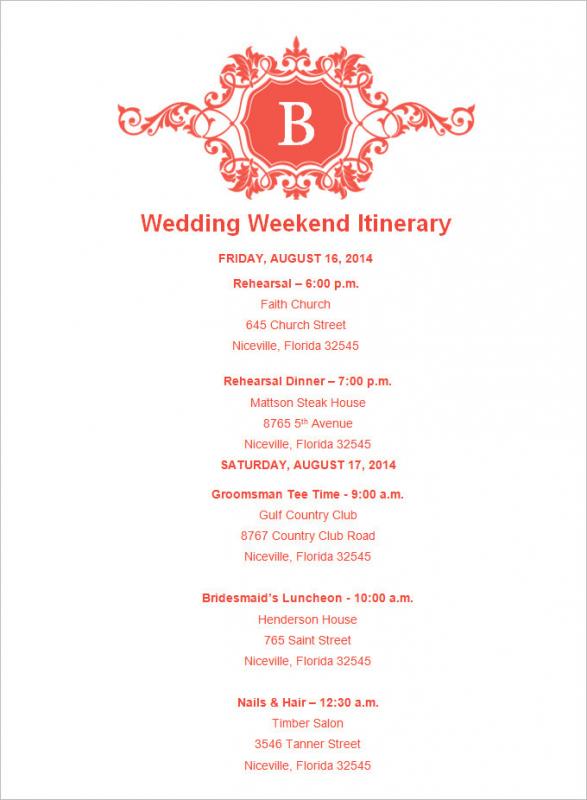wedding weekend itinerary