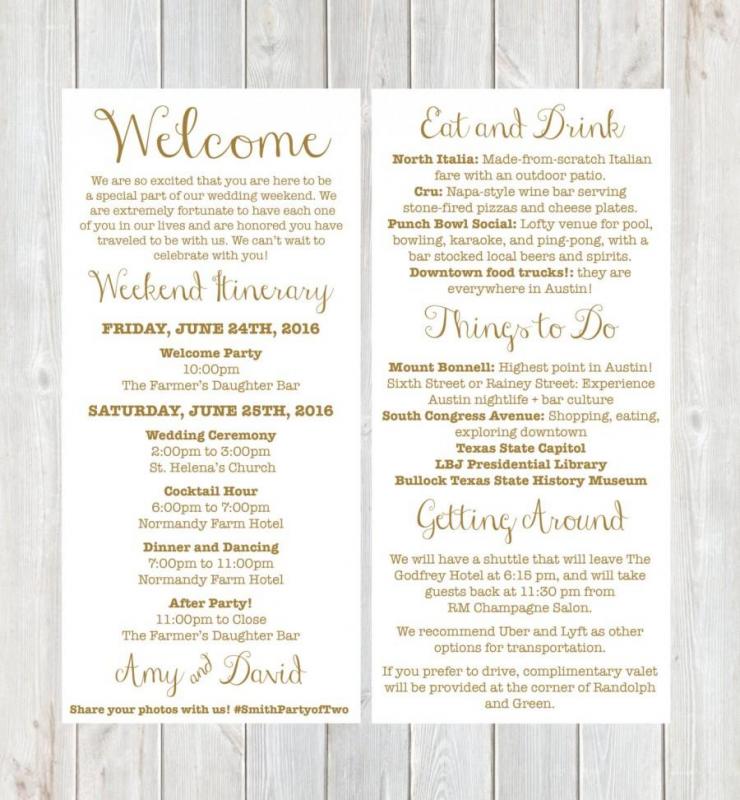 wedding weekend itinerary template