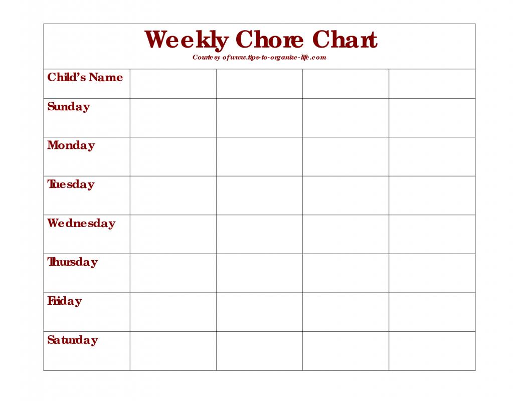 chore chart calendar template