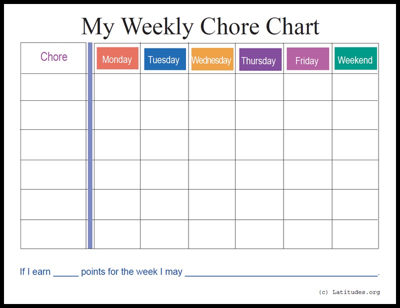 weekly chore chart template