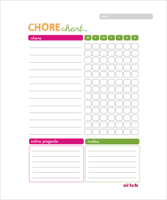 weekly chore chart template