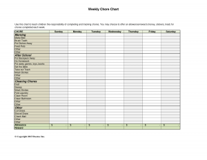 weekly chore chart template weekly chore chart template