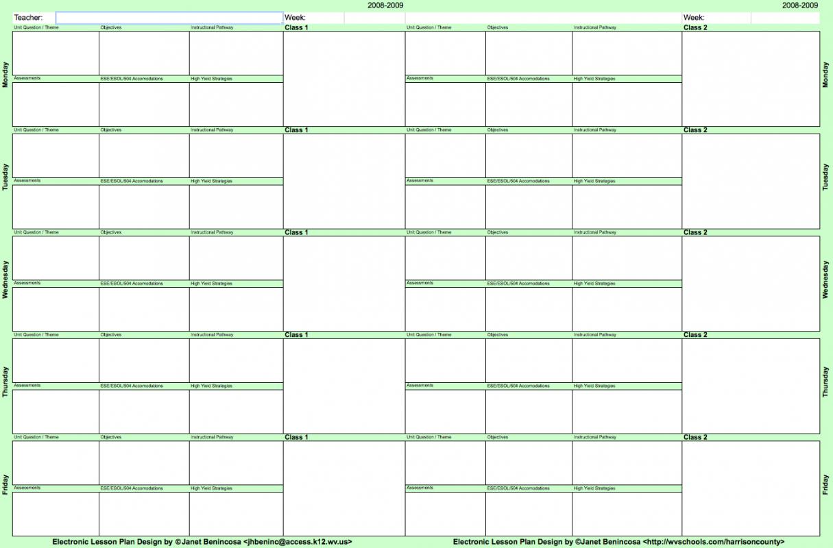 weekly lesson plan template doc