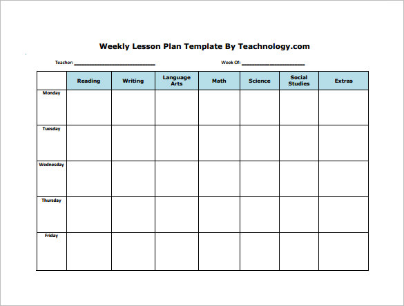 weekly lesson plan template word