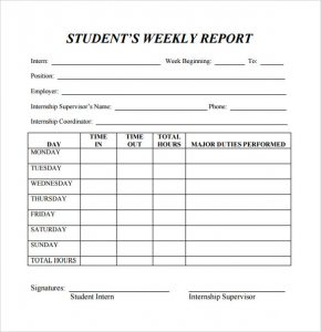 weekly report template student weekly report template
