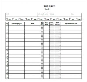 weekly time sheets monthly timesheet template word