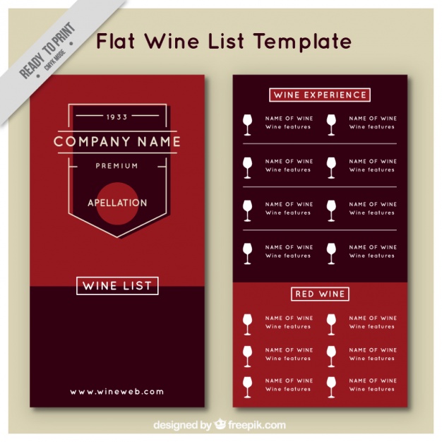 wine list template