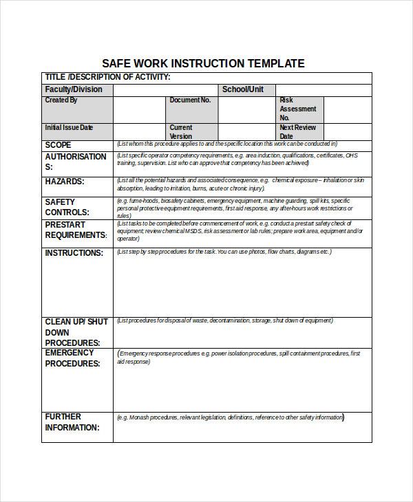 work instruction template