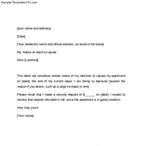 written notice to vacate example of day notice letter