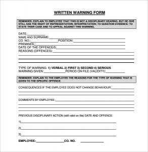 written warning template written warning form pdf